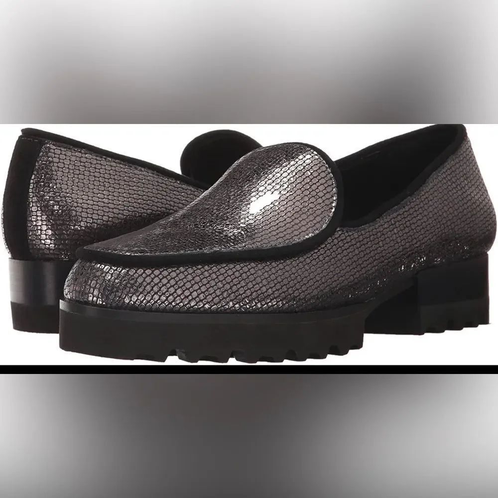 Donald J Pliner Womens Elen Metallic Leather Platform Loafer Size 7.5 Excellent